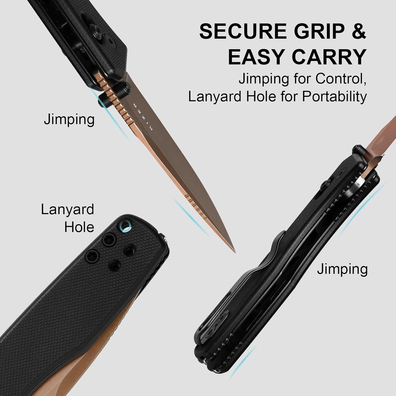 Kizer Aegis EDC Pocket Knife, 2.8" D2 Steel Drop Point Folding Knife with Black G10 Handle, Thumb Stud Opener Clutch Lock, Pocket Knives for Camping Hiking V3774M3