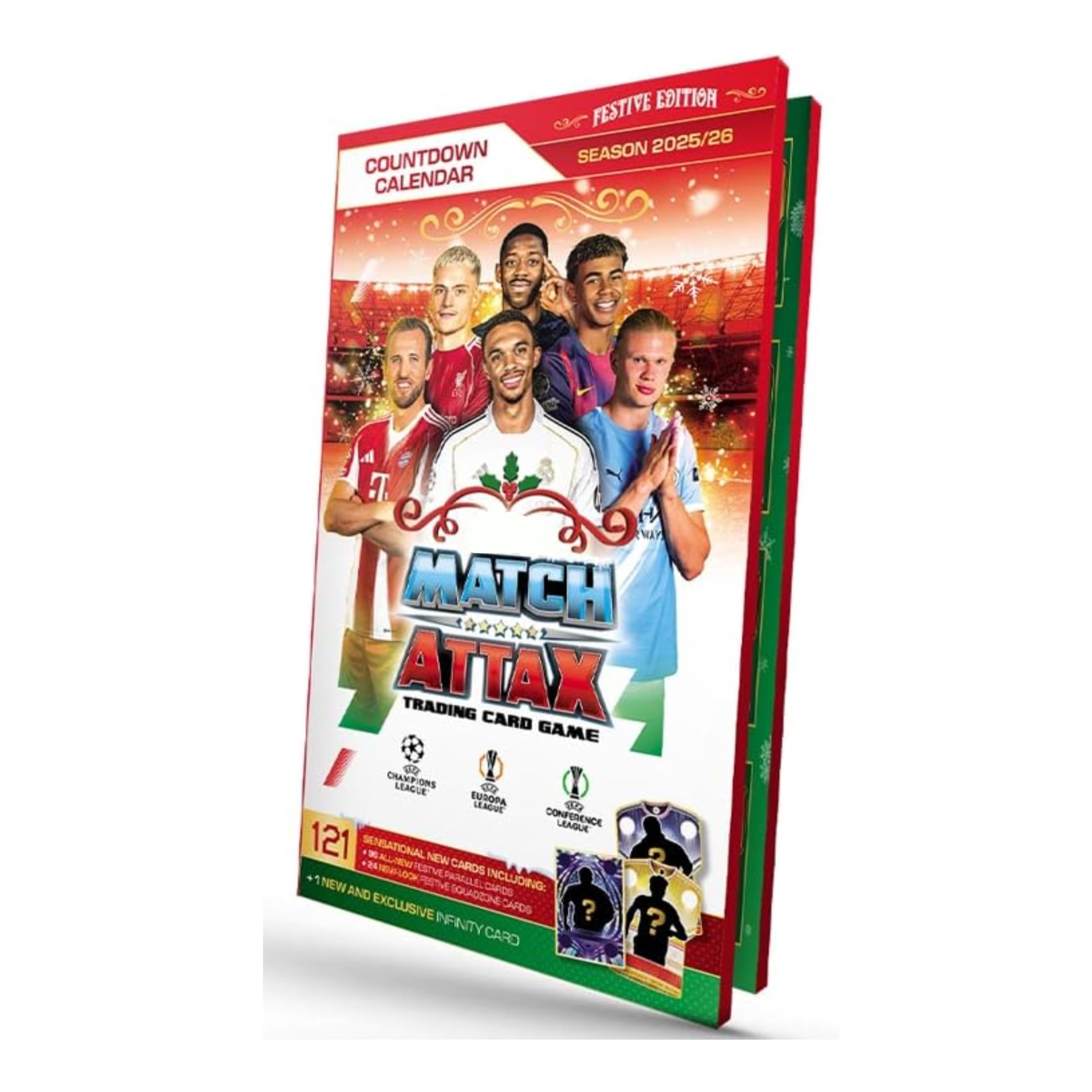 Topps Match Attax - Calendario dell'Avvento 2025/2026, esclusivo set di figurine UEFA Champions League con 121 carte + Infinity Card di Franck Ribéry, include protezione spedizione HeartGlobal