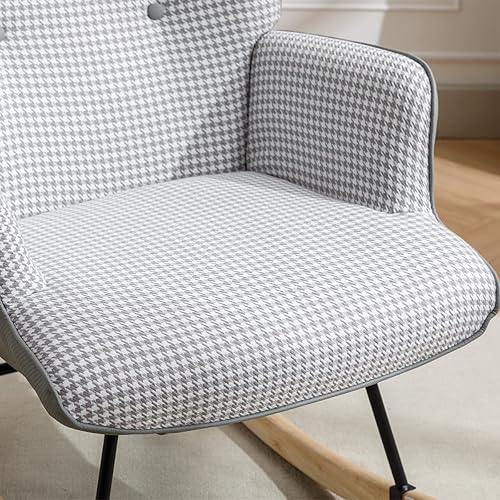 Miniatura 6 de Mecedora para guardería, cómoda mecedora con respaldo de ala con pata de gallo suave y tela de cuero, silla reclinable para sala de estar,