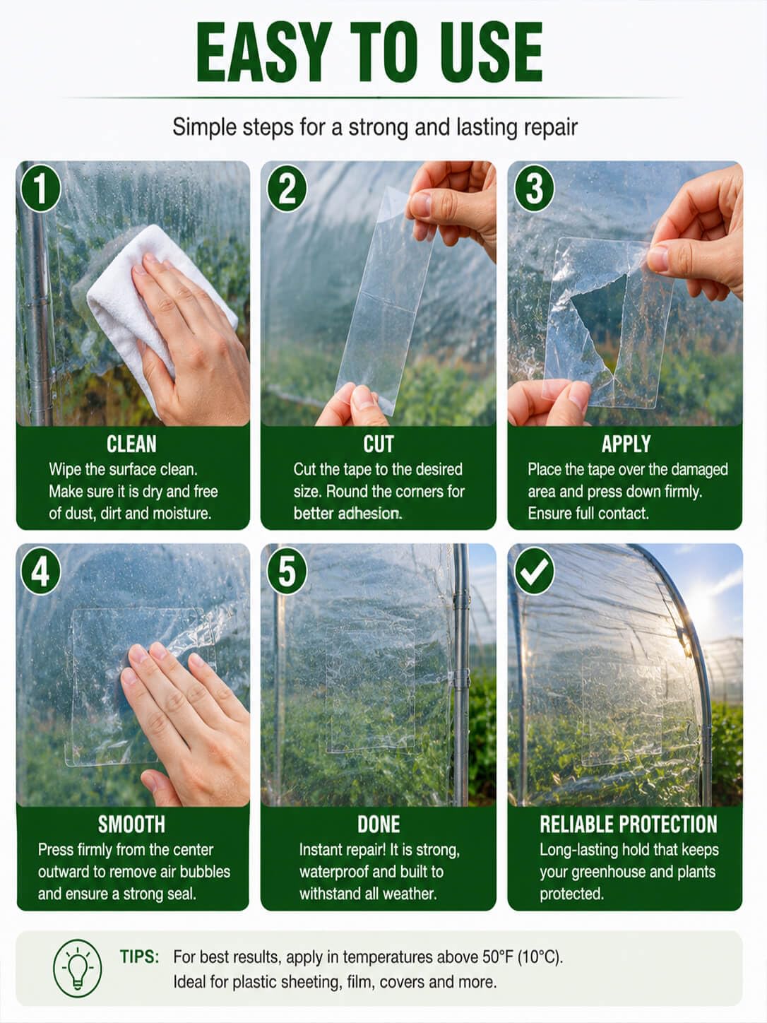 vensovo Greenhouse Covering Plastic Repair Tape - Heavy Duty Garden Green House Sheeting, Plastic Polyethylene Film Repair Tape (4"×164')