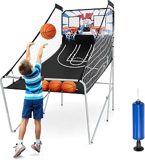 LIFEZEAL Basketball-Arcade-Spiel, Faltbar Basketballautomat für 2 Personen, Elektronische Basketballwurfmaschine mit 2 Basketballkörbe, 8 Spielmodi & Zähler, 4 Bälle, 1 Pumpe