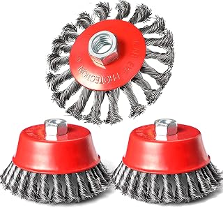 4 Inch Wire Wheel for Angle Grinder, 3 Pack, 5/8 Inch-11 Threaded Arbor, Wire Wheels for 4 1/2 Angle Grinder, Coarse Crimped Twisted Knotted Cup Brush,Heavy Cleaning Rust Stripping Abrasive