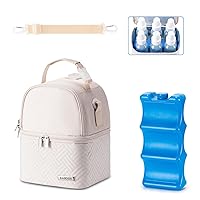 Vista 11 de Bolsa enfriadora de leche materna con bolsa de hielo para 6 biberones de hasta 9 onzas, bolsa enfriadora con bomba de leche materna con correa