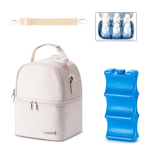 Miniatura 11 de Bolsa enfriadora de leche materna con bolsa de hielo para 6 biberones de hasta 9 onzas, bolsa enfriadora con bomba de leche materna con correa