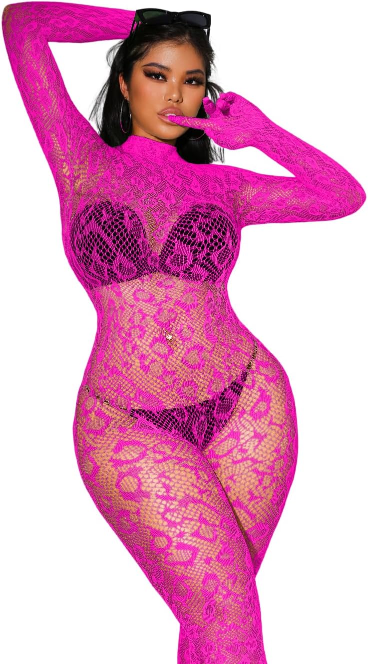 EHSUYAB Sexy Lace Leopard Jumpsuit For Women, Fishnet Bodysuit Glow Party Club, Poster One Piece Mesh Full Body Rave Outfits