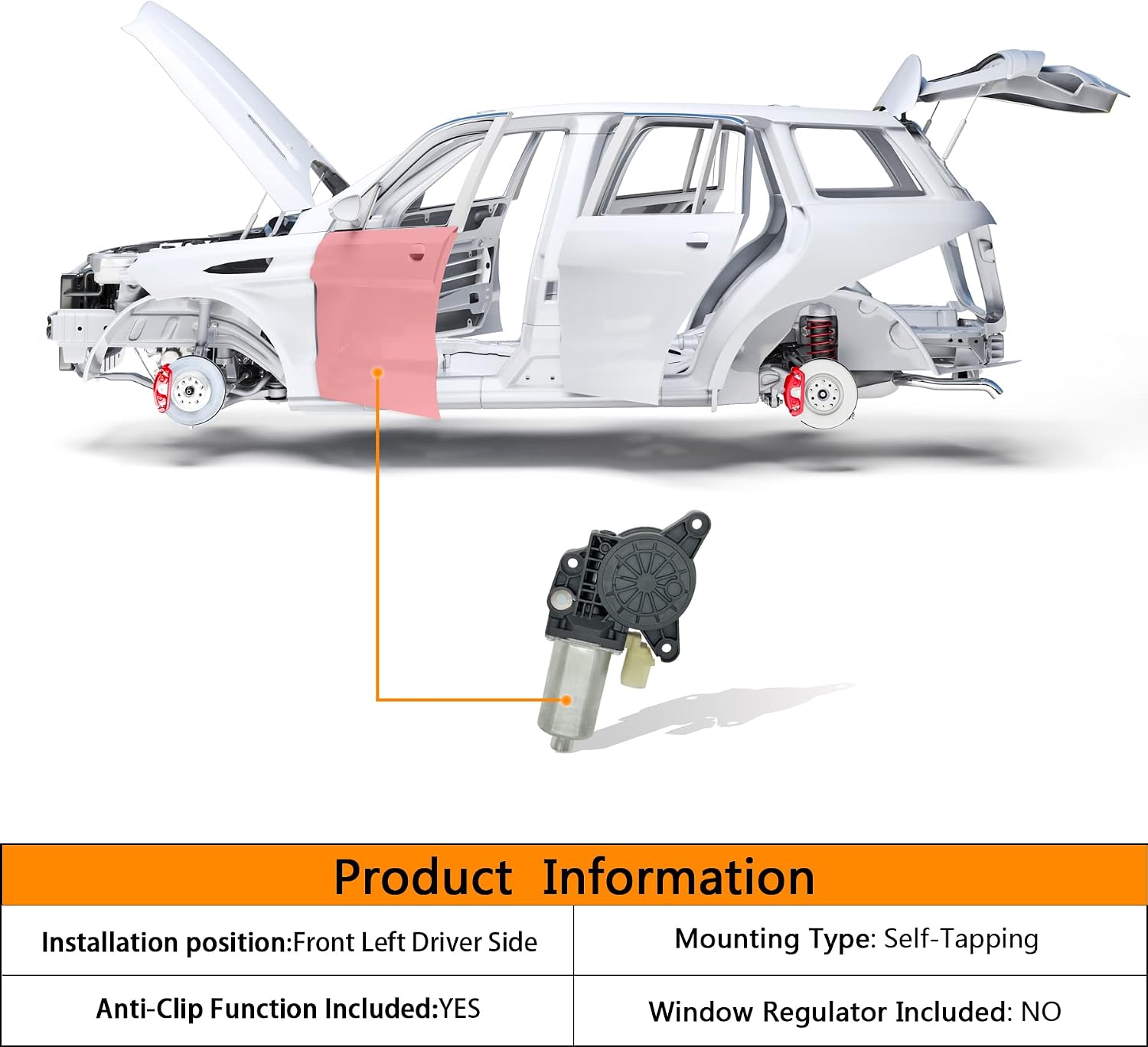 6 Pin Connector Only Power Window Motor Front Left Driver Side Compatible with Chrysler Town & Country 2008-2016/Dodge Grand Caravan 2008-2019/Ram C/V 2012-2015 742-942 42-40013 68030657AA