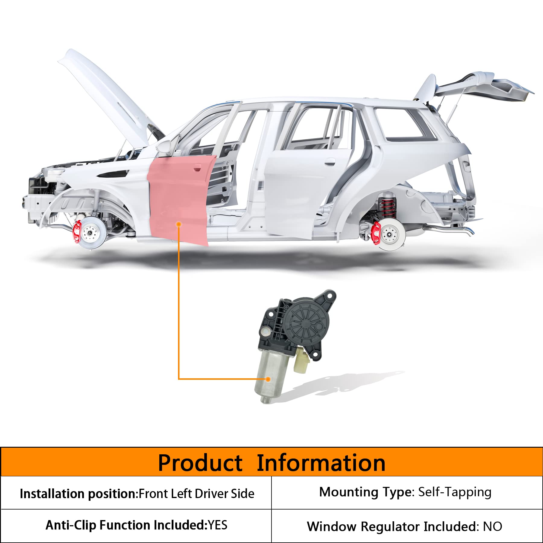 Front Right Window Regulator w/ 6 Pins Motor for Chrysler Town