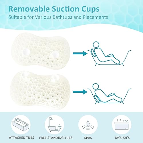 Miniatura 10 de Sunlit Bath Jello - Mini almohadas de baño de gel, almohada lumbar para bañera, almohada de apoyo para la espalda, almohada de gel con ventosas