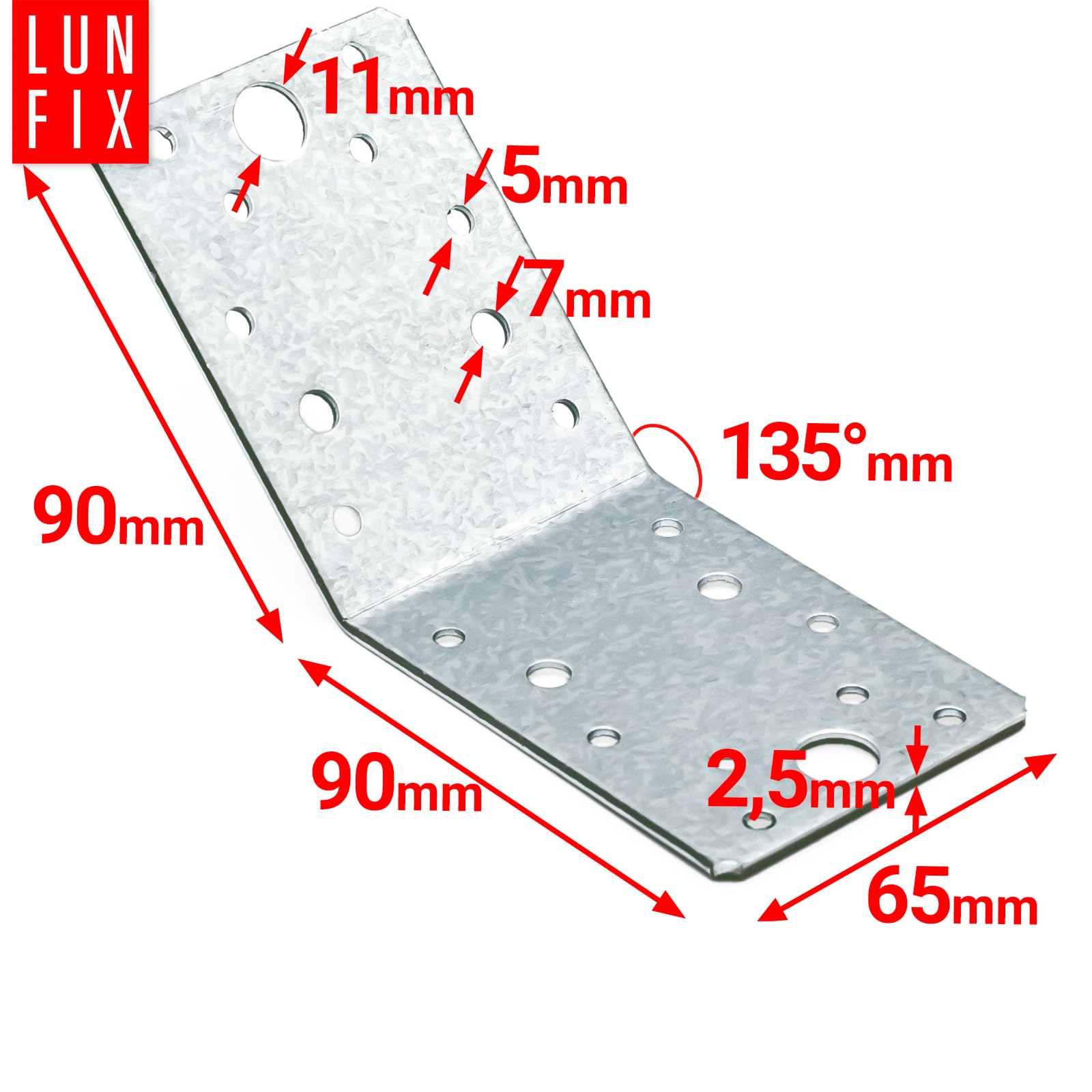 Winkelverbinder 135 Grad 90x90x65 mm verzinkt 50 Stk Schwerlast | 135 Grad verzinkt Schwerlast, Bauwinkel Lochwinkel Montagewinkel Metallwinkel, Holzverbinder Balkenverbinder Stahlwinkel