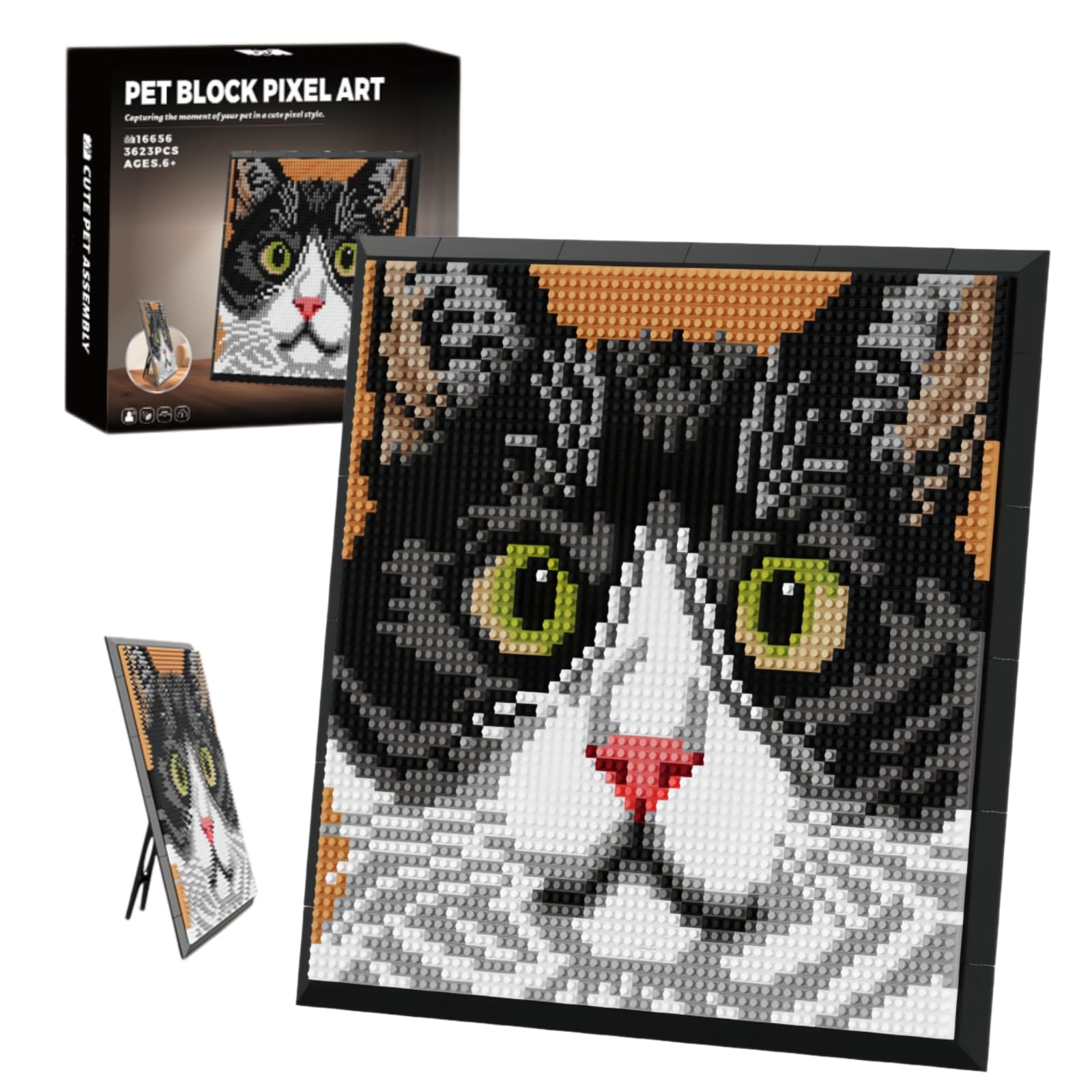 Tuxedo Cat Pixel Art Animal Mini Micro Blocks Wall Hanging Tabletop Decor
