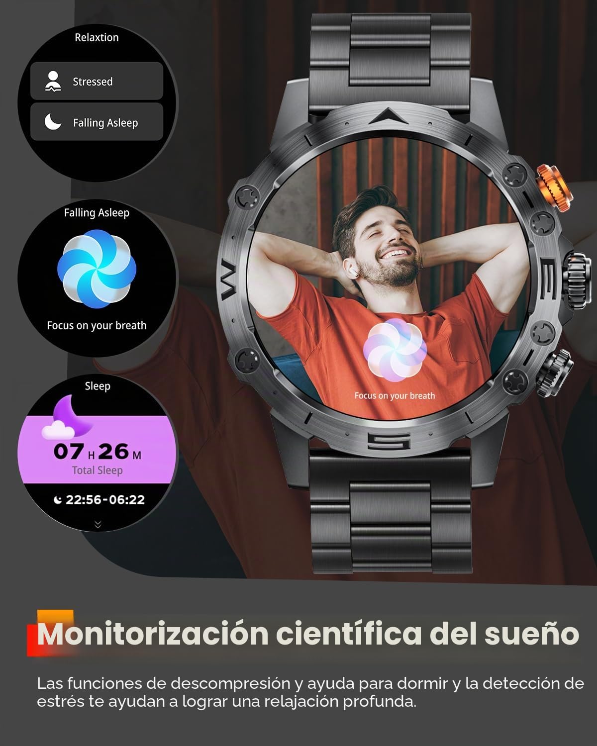 2026 Reloj Inteligente Hombre Militar, 1.53'' IPS Smartwatch Hombre con Llamadas Bluetooth, Larga Duración, Impermeable IP68, Pulsera Actividad 120+ Modos Deportivos, SpO2, Sueño, Android iOS, Negro