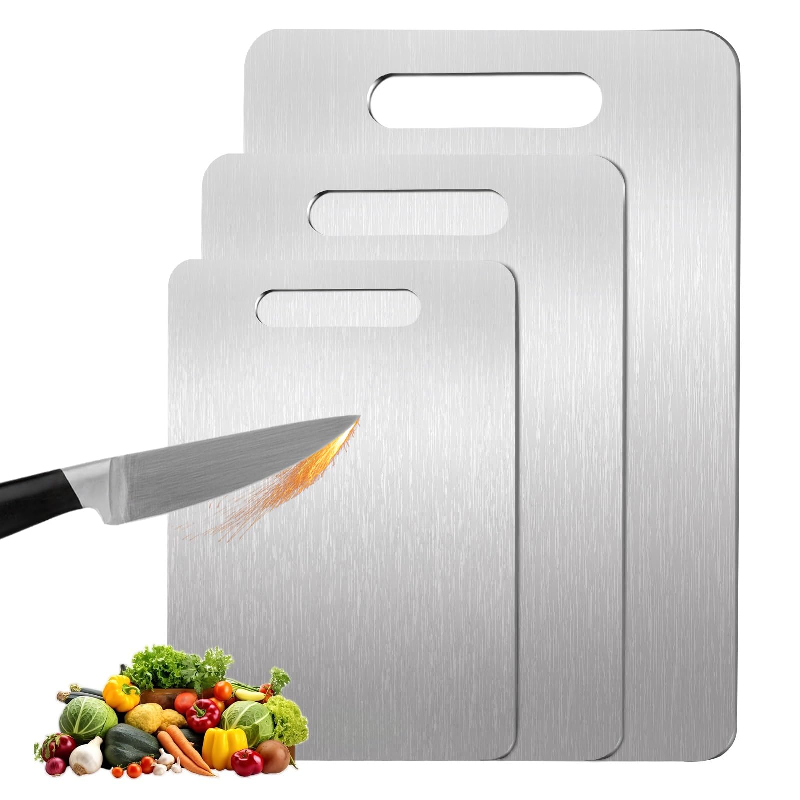 3 Pack Titanium Cutting Boards for Kitchen,100% Pure Titanium, Cutting Edge Hygiene & Durability, Double-sided food-grade Cutting Board For Meats Fruist And Vegetables,Easy to Clean（M+L+XL)