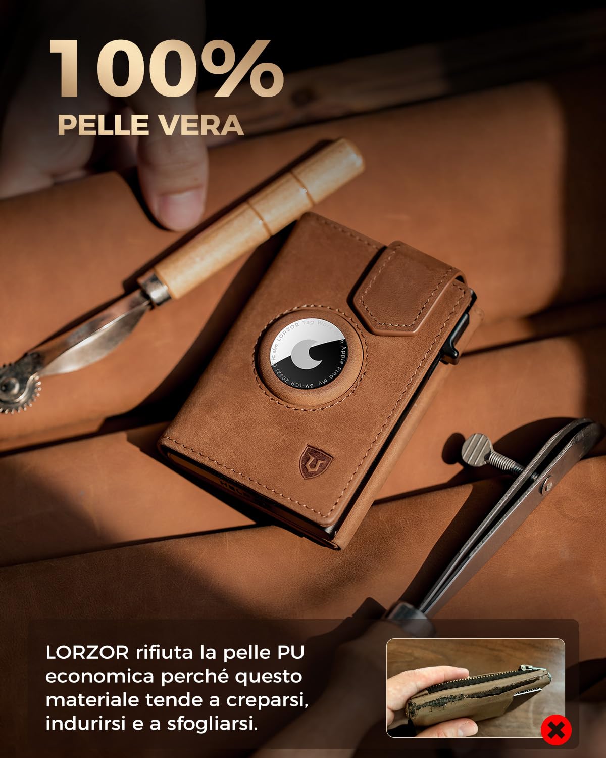 LORZOR Portafoglio Uomo Slim Airtag con Portamonete XXL, Porta Carte di Credito in Pelle con Protezione RFID, Portacarte Uomo Pop-up con Chiusura Magnetica,Wallet per 10 Carte, Porta Tessere Tascabile