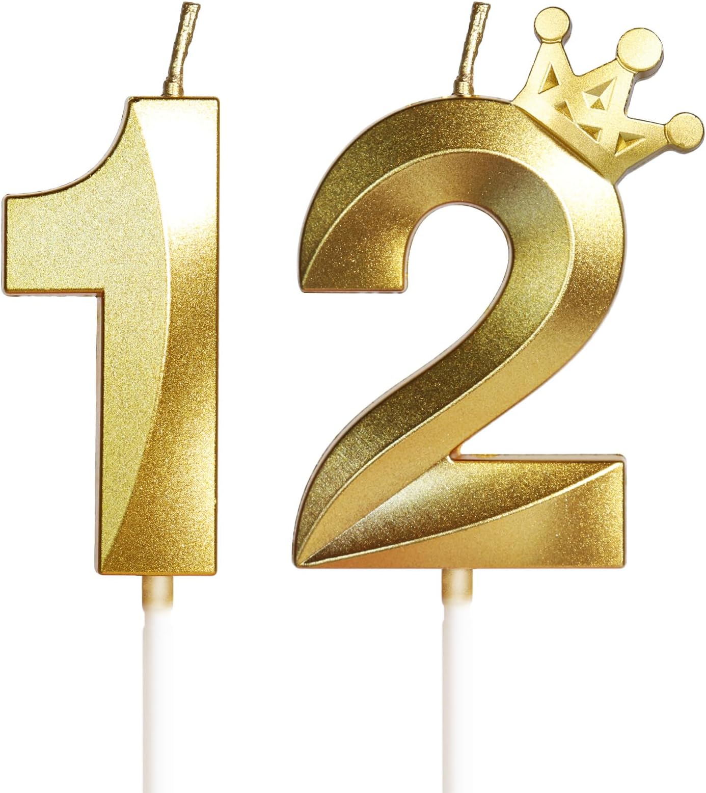 12th Birthday Candles for Cake, Number 12 Gold Candles with Crown, 3D Design Birthday Cake Topper for Boy Girl Women Men Birthday Party Wedding Anniversary Celebration Decorations Supplies