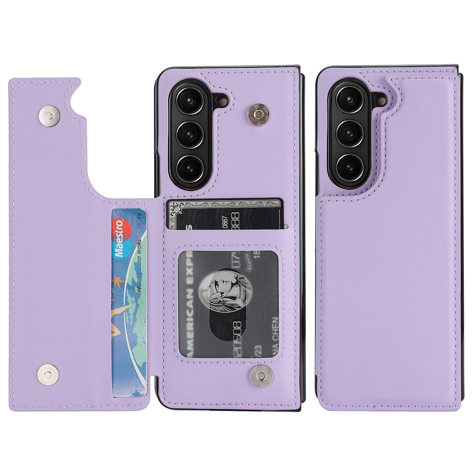 DiGPlus for Samsung Galaxy Z Fold 5 Wallet Case, PU Leather Case with Card Slot Double Magnetic Clasp Flip Case Cover for Galaxy Z Fold5 5G (Violet)