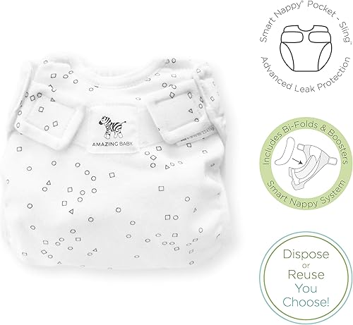 Miniatura 8 de SmartNappy - Funda híbrida de tela tejida de algodón por Amazing Baby, NextGen + 1 inserto reutilizable de tres pliegues + 1 refuerzo reutilizable,