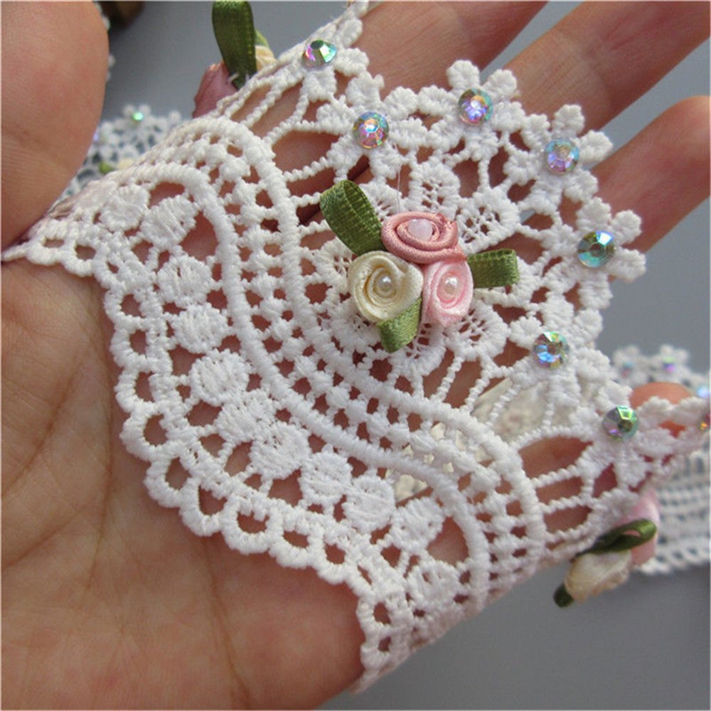 Nastro Passamaneria In Pizzo Con Perline E Fiori – 1,8m X 3cm, Ricamo Vintage Bianco Per Cucito Creativo, Abiti Da Sposa E Decorazioni