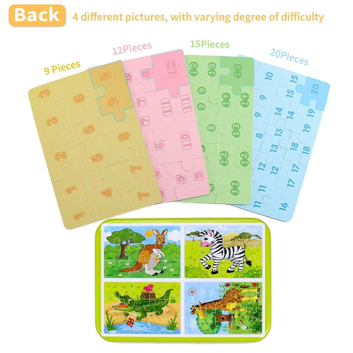 BBLIKE Puzzle, Puzzle per Bambini, 4 Diversi Livelli di Difficoltà, 9 Pezzi, 12 Pezzi, 15 Pezzi, 20 Pezzi, Giocattolo Educativo Perfetto per Ragazzi Ragazze di 2 Anni +