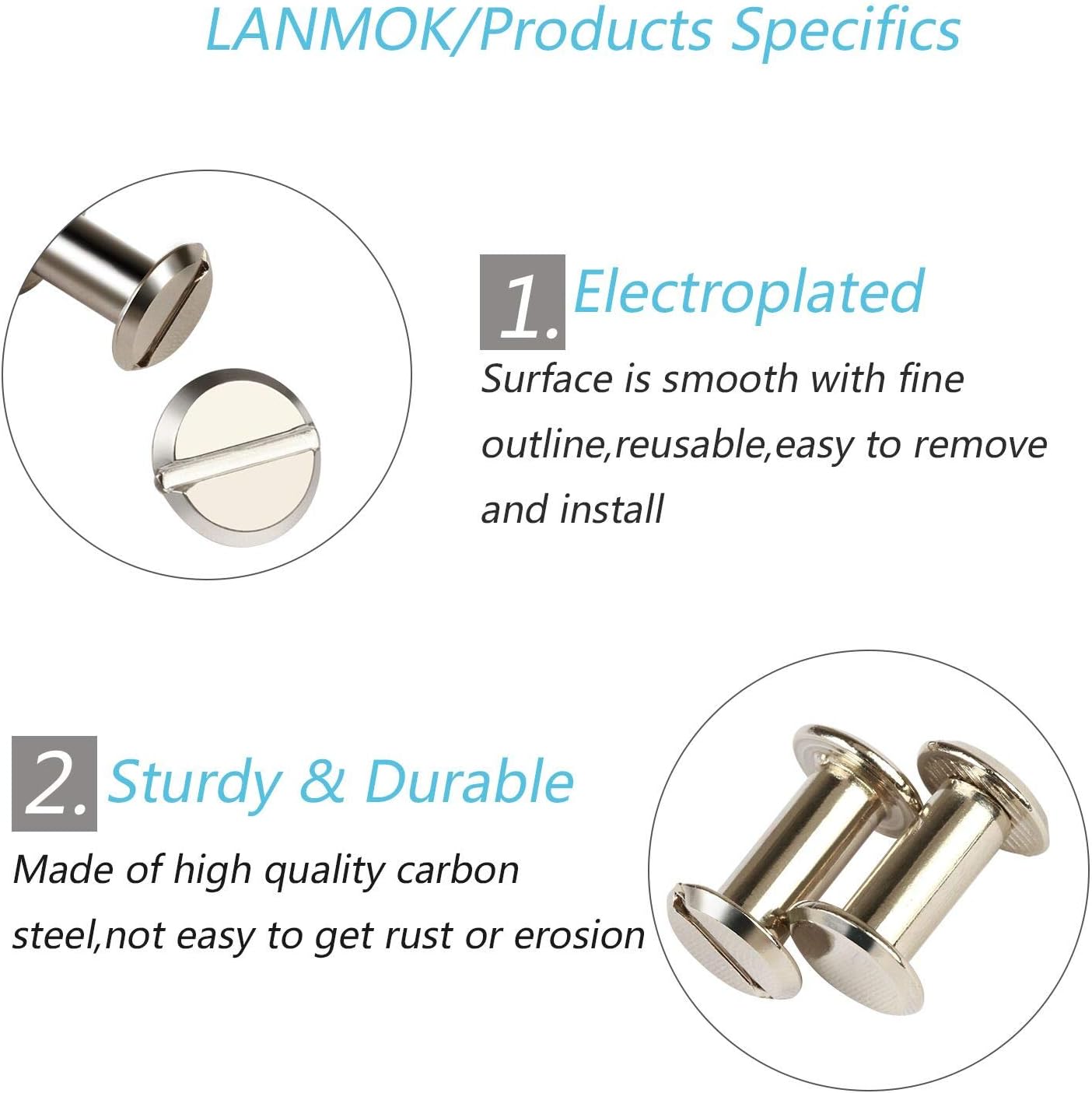 Chicago Screws,LANMOK 120 Sets 5mm Silver Chicago Buttons Assorted Kit Screwing Fasteners Metal Accessories for DIY Crafts Leather Belts Bookbinding