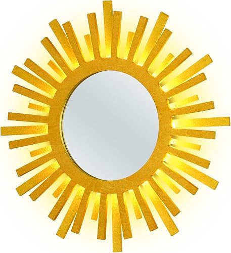 Espejo dorado para decoración de pared con control remoto, luces multicolores, decoración de pared bohemia de 12 pulgadas para dormitorio, sala de