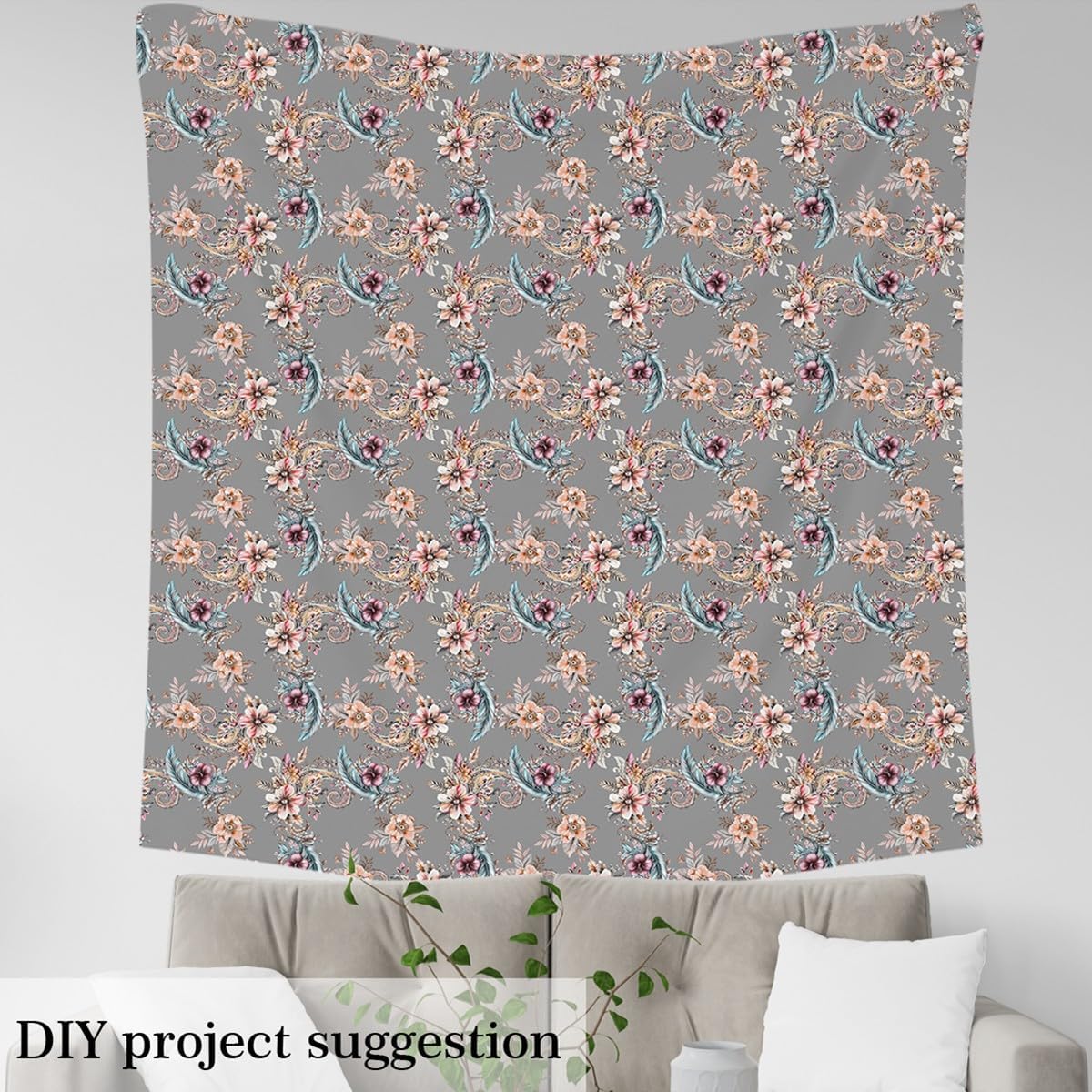 Paisley Floral Upholstery Fabric by The Yard, Ethnic Floral Flowers Leaves Reupholstery Fabric for Chairs, Vintage Branches Room Decorative Fabric for Outdoor and Home DIY Projects, 2 Yards, Grey