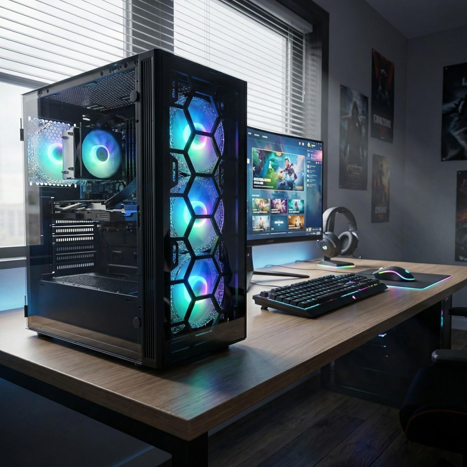 STGAubron Gaming PC Desktop, AMD Ryzen 5 2600 up to 3.9G, Radeon RX 580 16G, 16G DDR4, 512G SSD, WiFi 6, BT 5.0, RGB Fan x4, Windows 11 Home