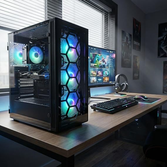 STGAubron Gaming PC Desktop,R5 2600,RX 580 16G,16G DDR4,512G SSD | Gaming Computer Tower for Streaming,Video Editing,Home,School,R5 up to 3.9G,ARGB Fan,WiFi 6,BT 5.0,4K DP,HDMI,Win11 Home