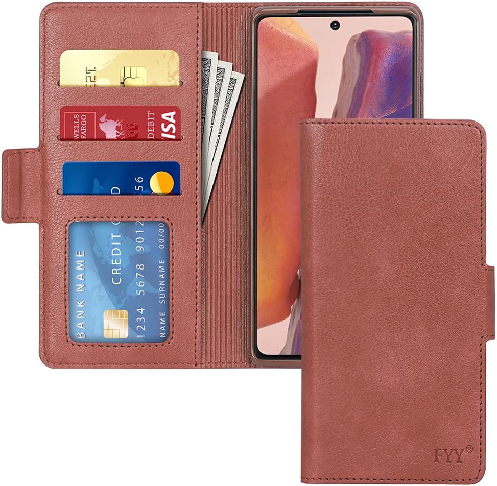 FYY Wallet Case for Samsung Galaxy Note 20 6.7", [Kickstand Feature] Luxury PU Leather Wallet Case Flip Folio Cover with [Card Slots] and [Note Pockets] Brown