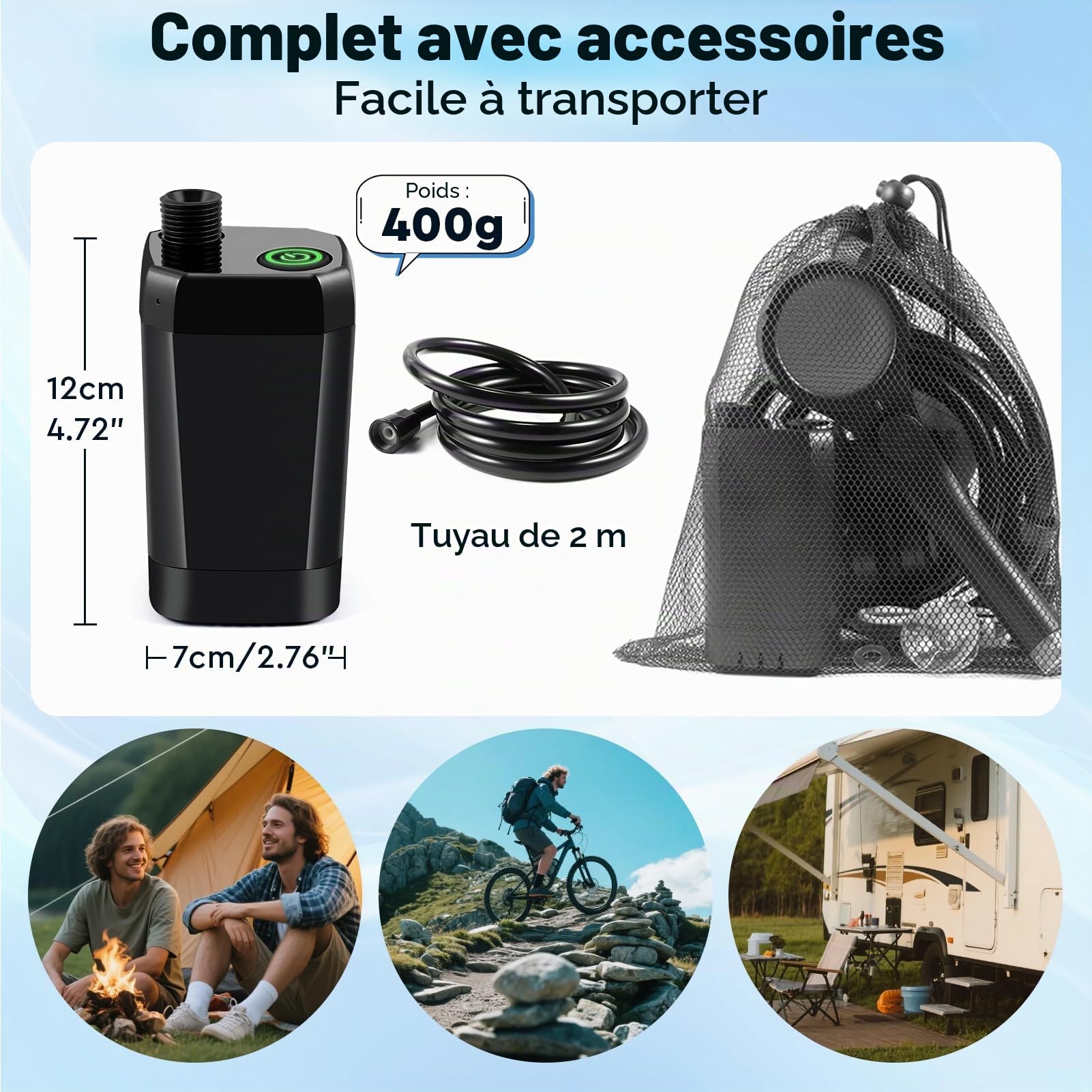 Uplayteck Douche de Camping, Kit Douche Portable 6000mAh Rechargeable avec écran LED Intelligent 3 Modes de Douche IPX7 Etanche Convient pour Extérieure, Camping, Randonnée