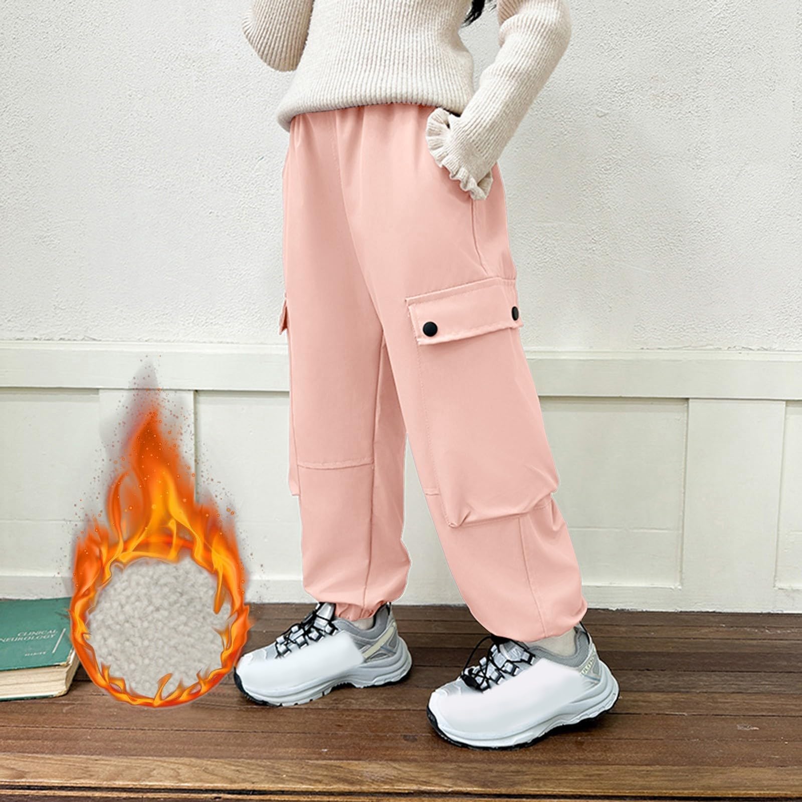 Generisch Pantalon de randonnée d'hiver doublé en polaire pour fille - Pantalon cargo - Sports de plein air - Coupe-vent - Imperméable - Pour enfants et jeunes