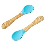 bamboo bamboo &reg; Baby Weaning Spoons Set of 2 | Bamboo with Soft Silicone Tips | Ergonomic Easy Grip Handles | BPA-Free (Set of 2, Blue)