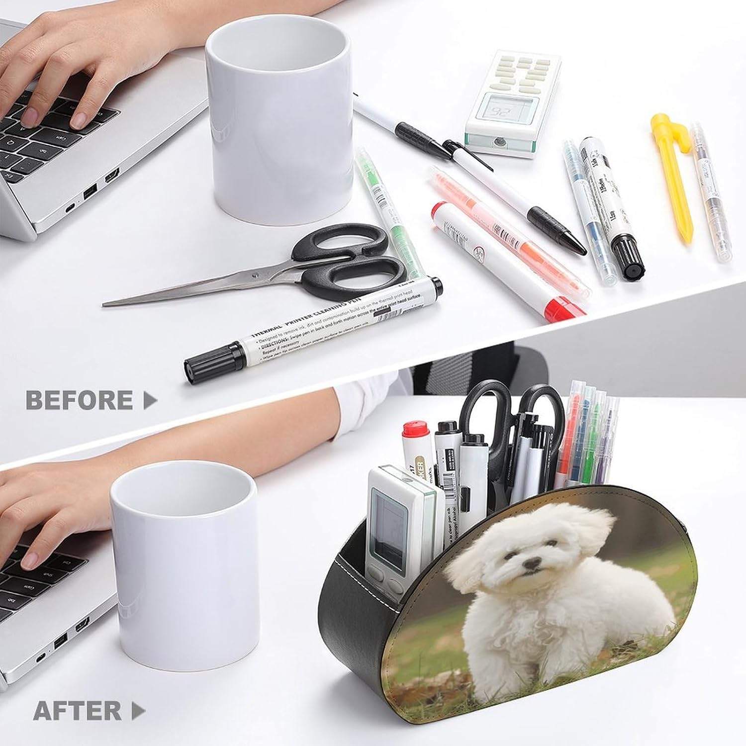 Personalized PU Leather Remote Control Holder with 5 Compartments image 3