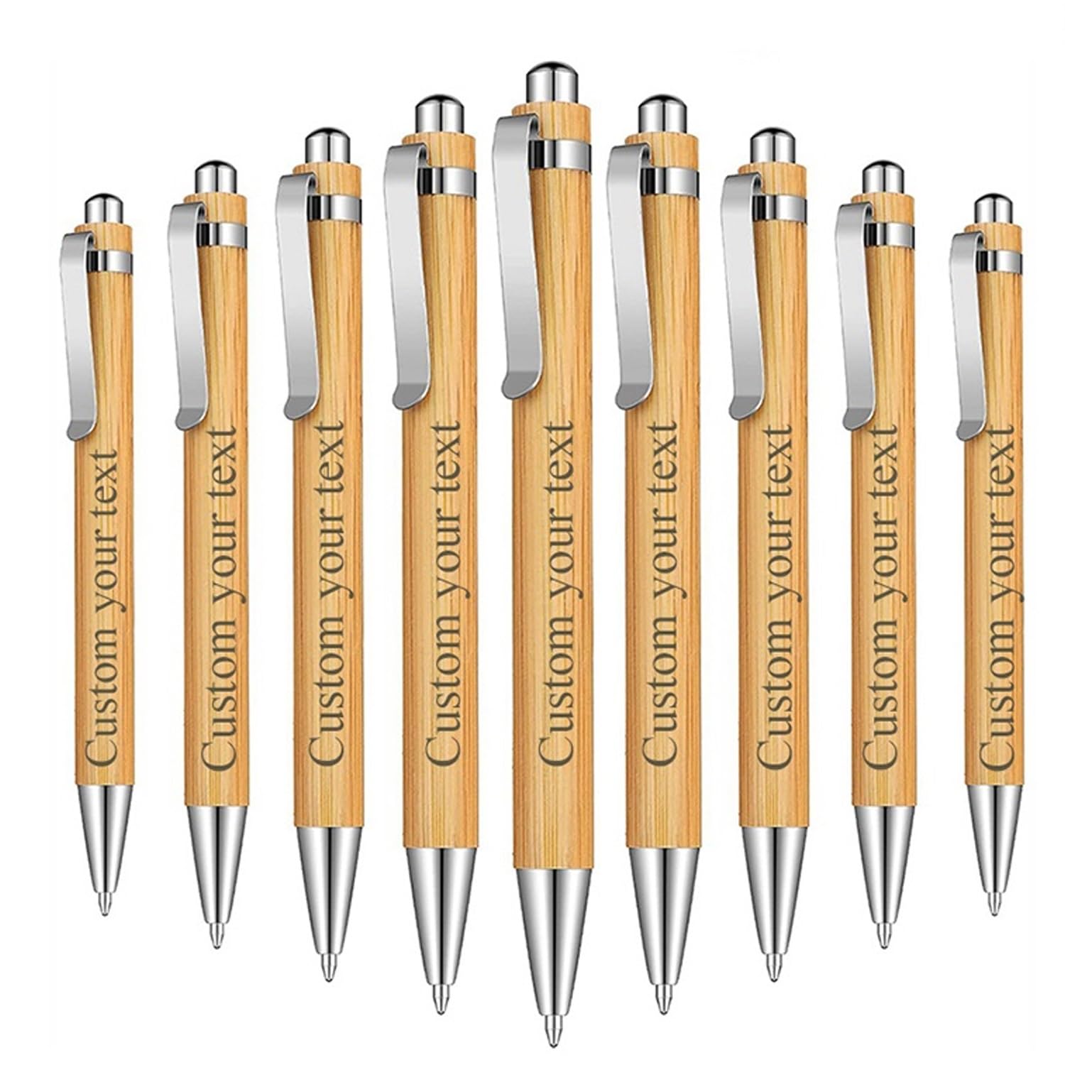 Bolígrafo De Bambú Personalizado, Nombre Personalizado, Bolígrafo Con Logotipo De Texto, Papelería De Escritura Escolar De Oficina De Tinta Negra(50 pcs)