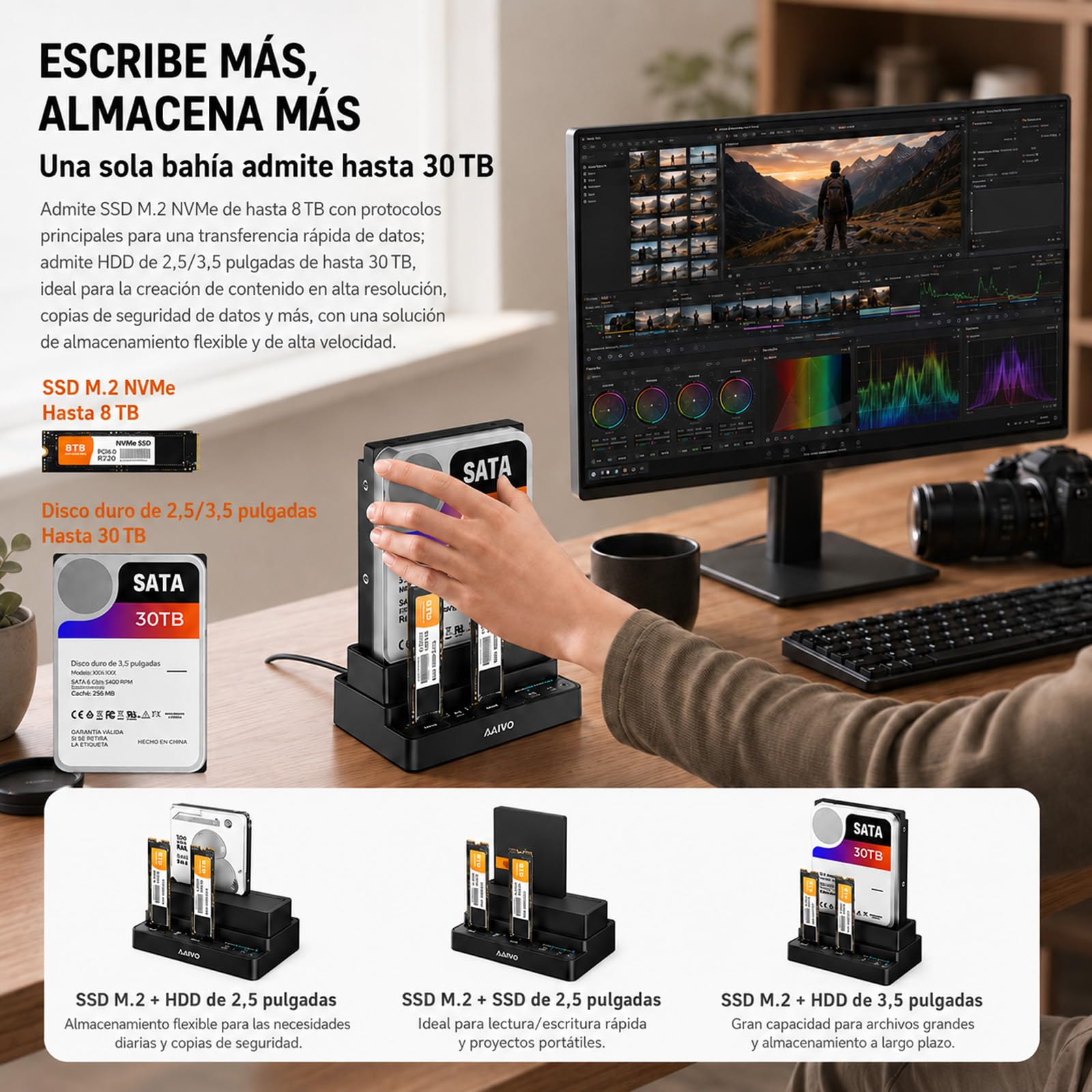Docking Station de 3 Bahía Estación de Acoplamiento de Disco Duro