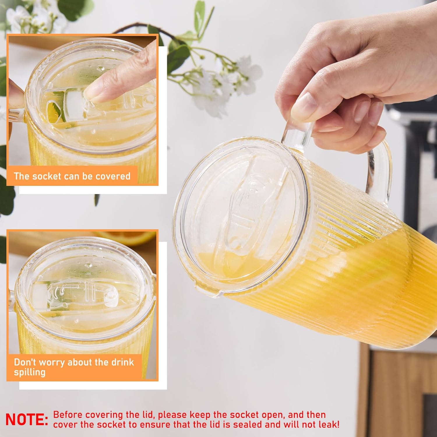 GOSCHE Glass Cups with Lids and Straws, Glass Tumbler with Handle for Iced Coffee, Tea, Juice, Smoothies, 24oz Drinking Cup with Plastic Lid for Hot & Cold Beverages, 2 Pcs - Image 3