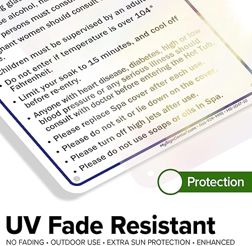 Vista 20 de Letrero de reglas de seguridad para bañera de hidromasaje, 10 x 14 pulgadas, libre de óxido, aluminio 040, resistente a la decoloración, fabricado