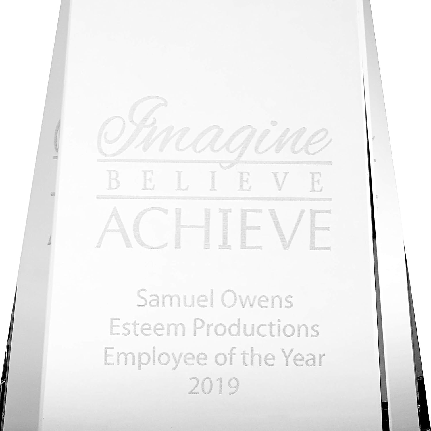 Baudville Engraved Trophy - Crystal - Tower with Star on Top - Award for Employees - Personalized Engraving Up to Four Lines and Pre-Written Verse Selection - Comes in Gift Box