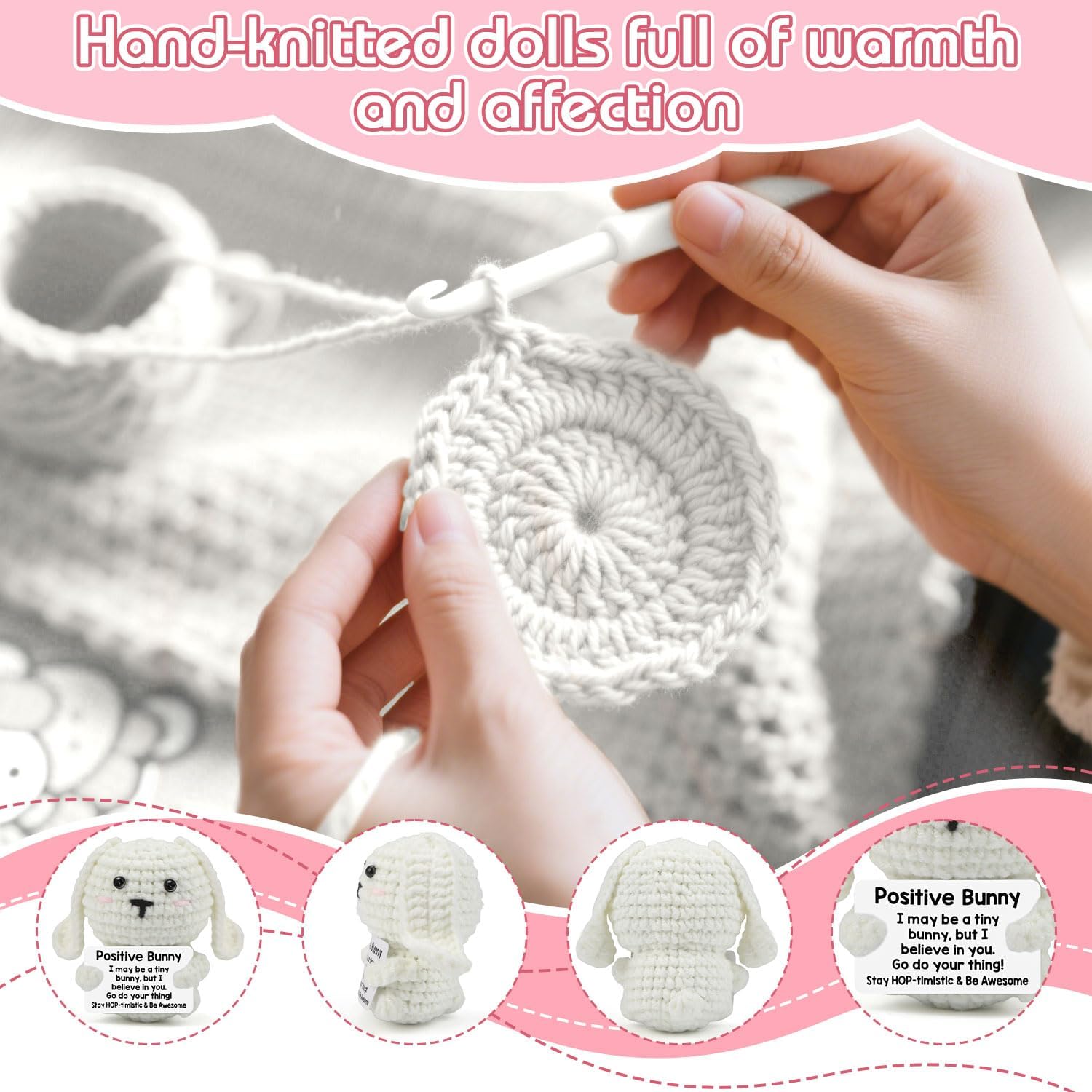 Positive Bunny Mini Inspirational Positive Crochet Animals Emotional Support Crochet Animal for Women - Image 3