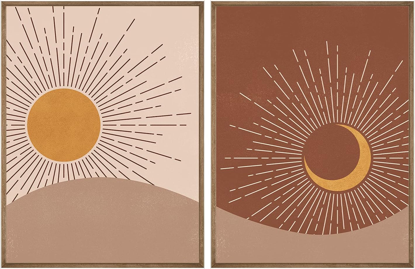 Sun Moon Minimalist Wall Art 12x16 inches, Mid Century Modern Wall Decor, Boho Posters for Bedroom, Contemporary Art Prints