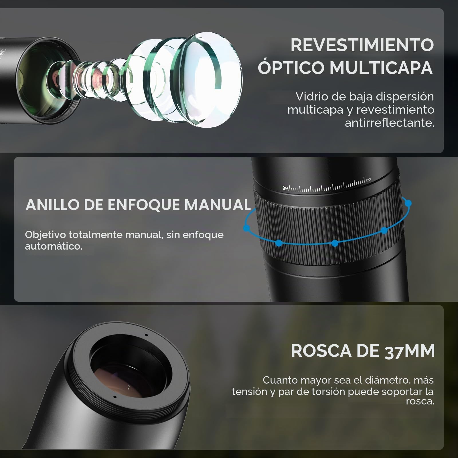 Evil Eye Teleobjetivo 30X para Smartphones con Trípode, Teleobjetivo 4K HD para Smartphones, Marco De Metal & Zoom 30X, Compatible con iPhone & Android, Ideal para Fotografía De Viajes & Deportes