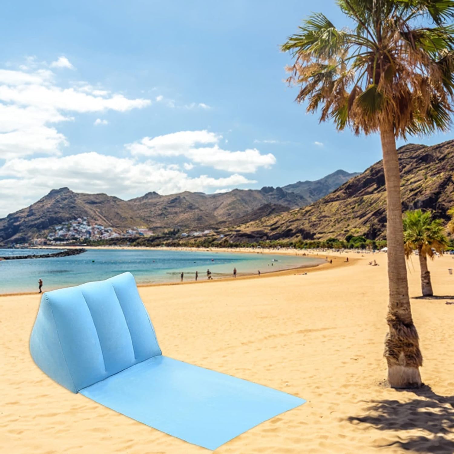 Deoxys Inflatable Lounge Chair, Beach Mat with Air Back Support, Portable, Blue, PVC, Flocking Fabric, 150x38x46cm/59.06x14.96x18.11 inch, Outdoor Living