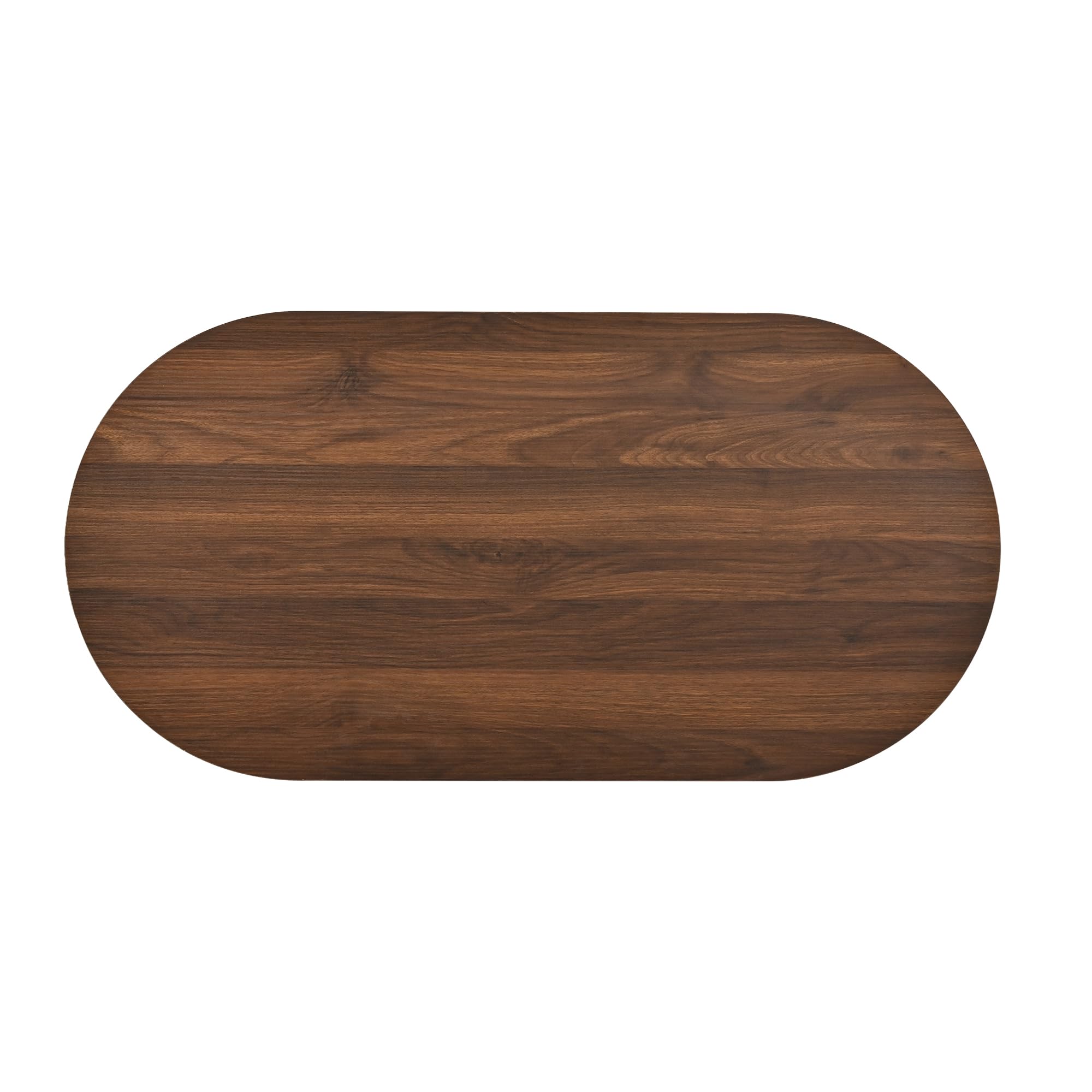 Kebnor Mesa de centro ovalada, mesa auxiliar de madera, mesa auxiliar moderna para sofá con base de columna romana para salón, balcón, dormitorio, MDF, color nogal, 100 x 50 x 35 cm