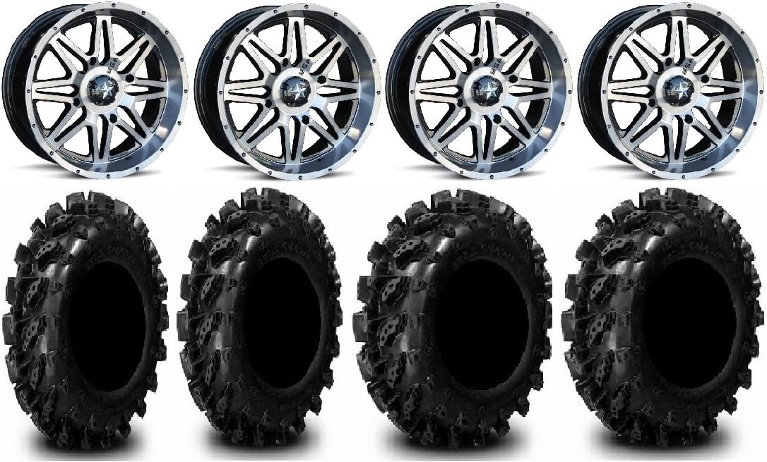 Bundle - 9 Items: MSA Dark Tint Vibe 14" ATV Wheels 28" Swamp Lite Tires [4x156 Bolt Pattern 12mmx1.5 Lug Kit]