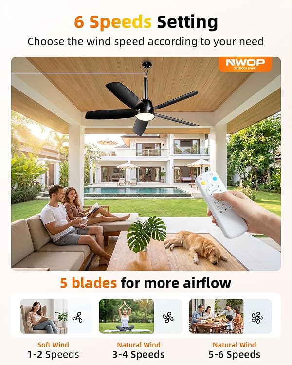 NWOP 36 Inch Outdoor Ceiling Fan with Light, Remote Patio Gazebo Porch Fan by NWOP - Image 5