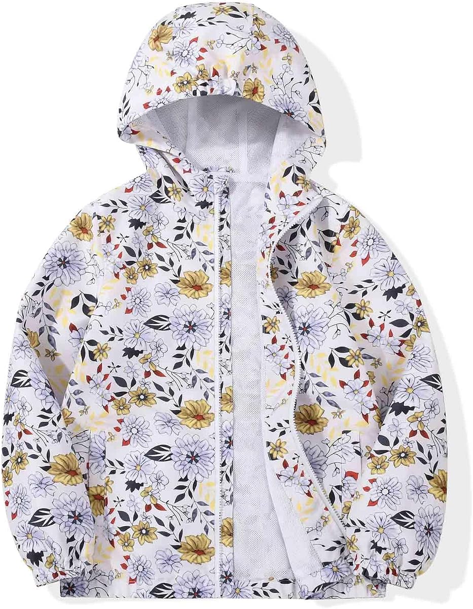 SUNDAY ROSE Girls Windbreaker Jackets Lightweight Water Resistant Coat Outwear with Hooded for Kids