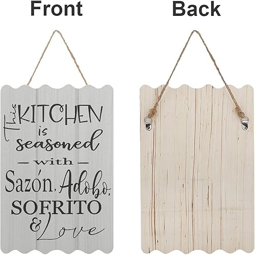 Miniatura 7 de Letrero de madera con texto en inglés This Kitchen is Seasoned with Sazon Adobo Sofrito & Love La Cocina The Kitchen Puerto Rican Kitchen Spanish