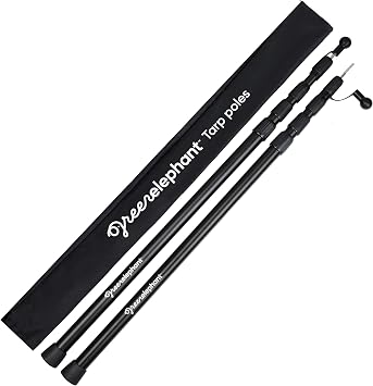 Green Elephant Camping Tarp Poles - Adjustable Aluminum Telescoping Tent Poles for Tarps, Canopy & Awning - Heavy Duty Collapsible Pole Set of 2 - Extends 8ft 2.8 in, Shrinks to 2ft 9.5 in.