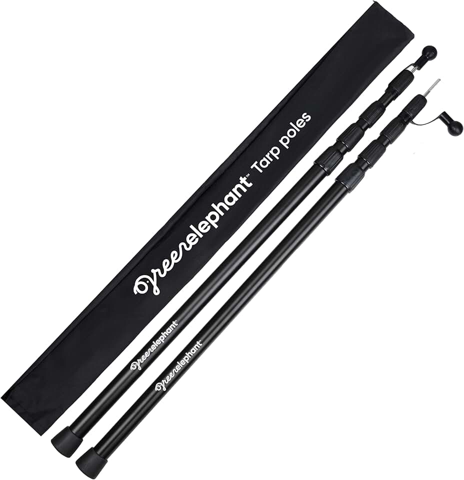 Green Elephant Camping Tarp Poles - Adjustable Aluminum Telescoping Tent Poles for Tarps, Canopy &amp; Awning - Heavy Duty Collapsible Pole Set of 2 - Extends 8ft 2.8 in, Shrinks to 2ft 9.5 in.
