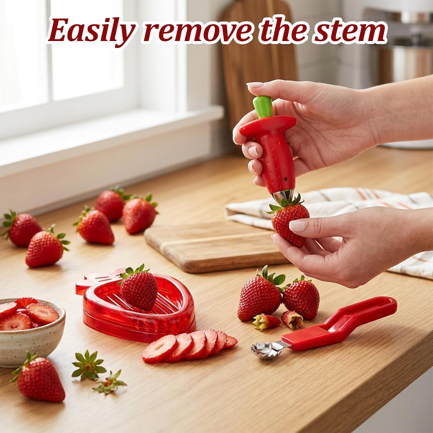 4-Piece Fruit Preparation Tools for Quick Snacks and Desserts, Strawberry Huller and Tomato Corer, Stainless Steel Kitchen Gadgets with PS Handles