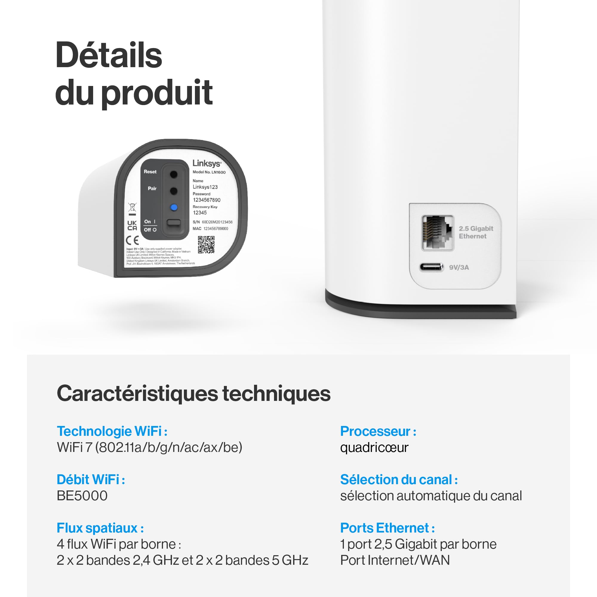 Système Mesh Velop Micro 7 de Linksys | WiFi BE5000 Double Bande | Couverture Multiroom : Jusqu’à 200 m² par borne | Ethernet 2,5 Gbit/s | 1,8 Fois Plus Rapide Que Le WiFi 6 | Lot de 3